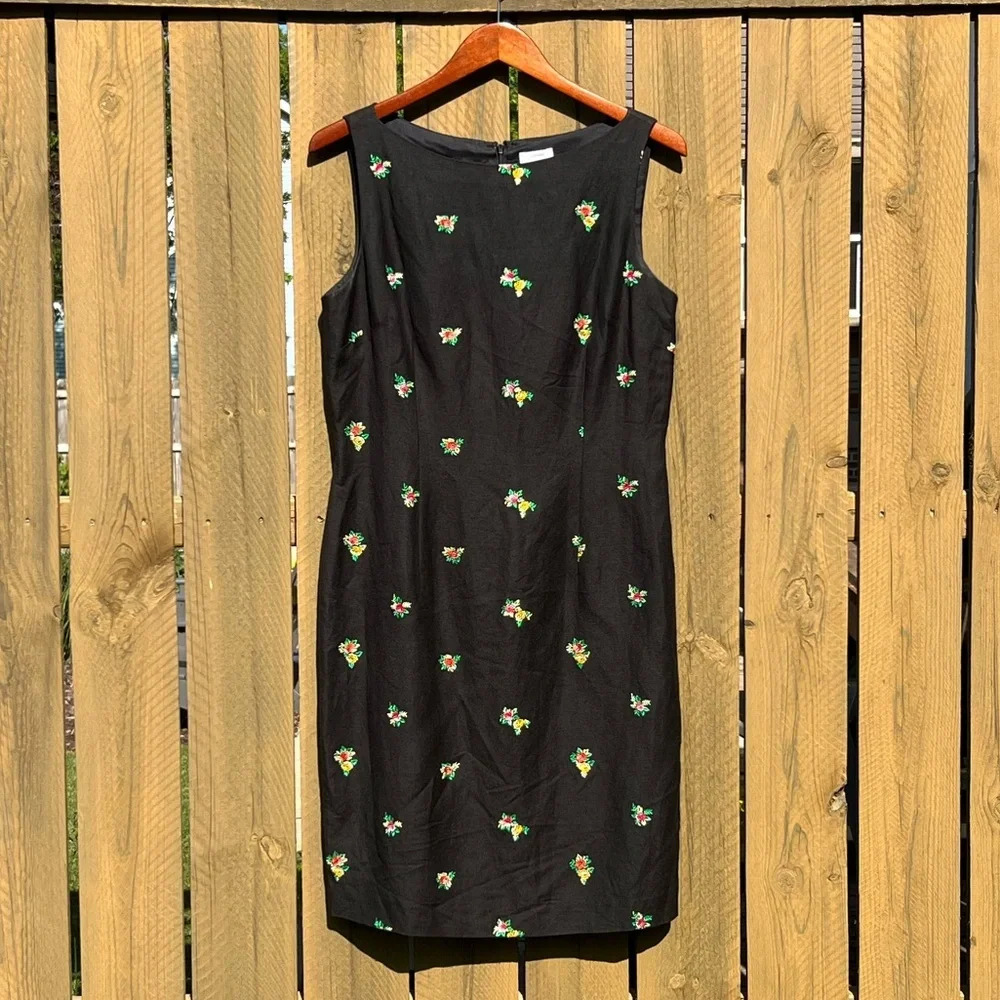 12 Address Maggy Linen Blend Floral Summer Sheath Dress - Picture 1 of 4